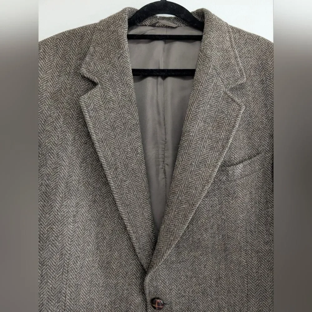 Vintage Neil Martin Gray Wool Herringbone Blazer 44R Dark Academia Aesthetic Men